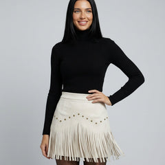 Women's Skort | Mini Length Faux Suede Fringe Detail