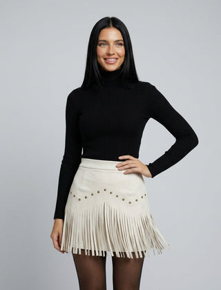 Women's Skort | Mini Length Faux Suede Fringe Detail