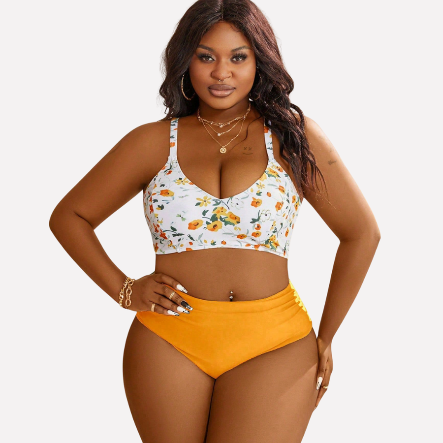 Women's High Waisted Bikini | Floral Print Halter Tie Adjustable