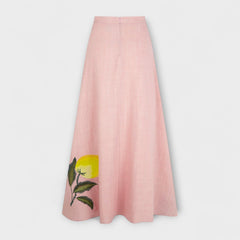Women's Midi Skirt | Maxi Length Linen Print Embellishment A-Line