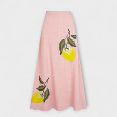 Women's Midi Skirt | Maxi Length Linen Print Embellishment A-Line