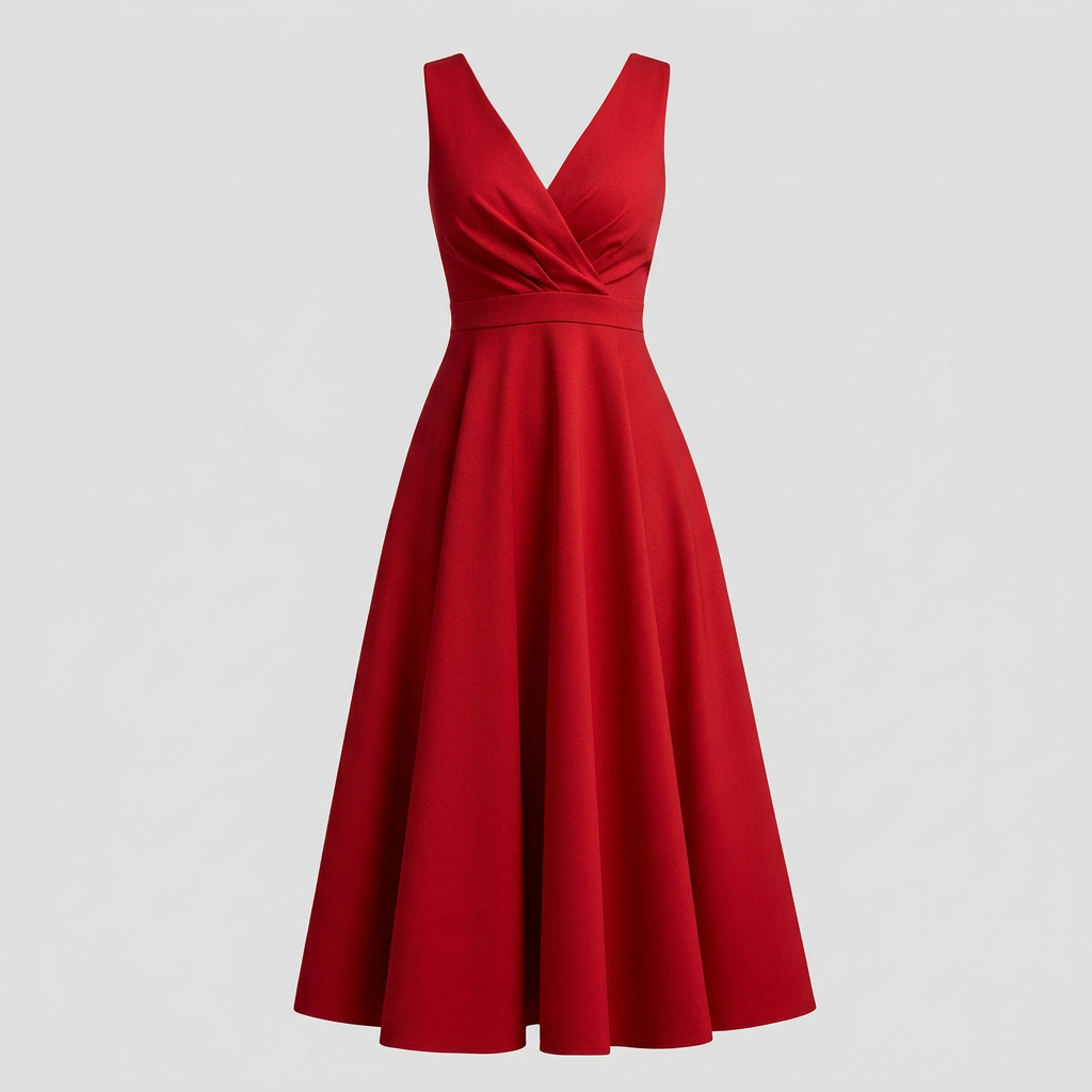 Women's Cocktail Dress | Midi V-Neck Sleeveless Back Zip