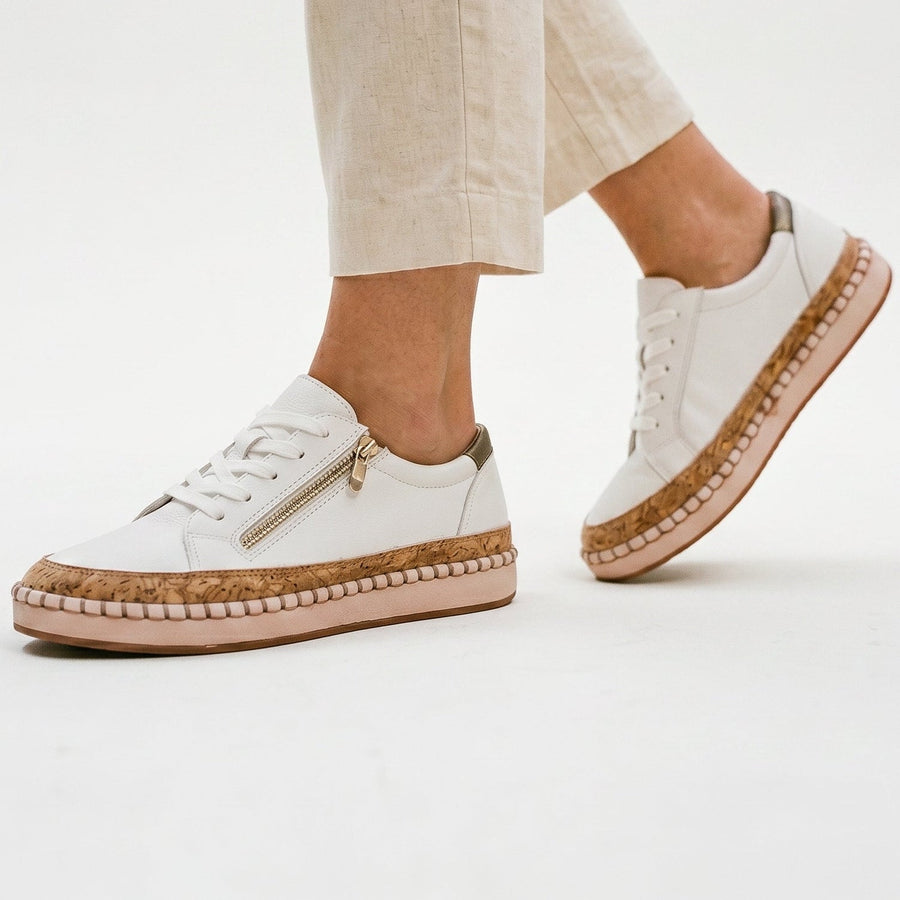 Women's White Shoe | Lace Closure Studded Sole Platform
