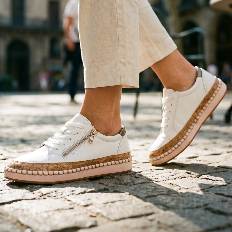 Women's White Shoe | Lace Closure Studded Sole Platform
