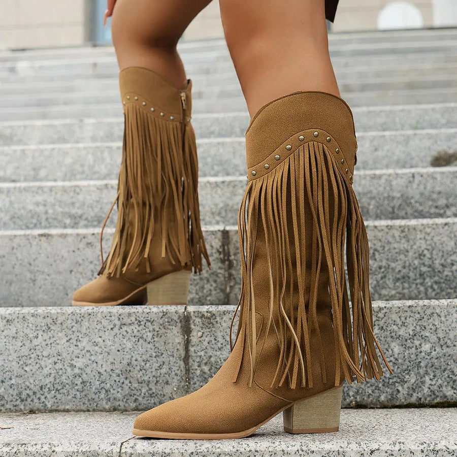 Calista | Women’s Wide Calf Western Cowboy Boots With Fringe 0