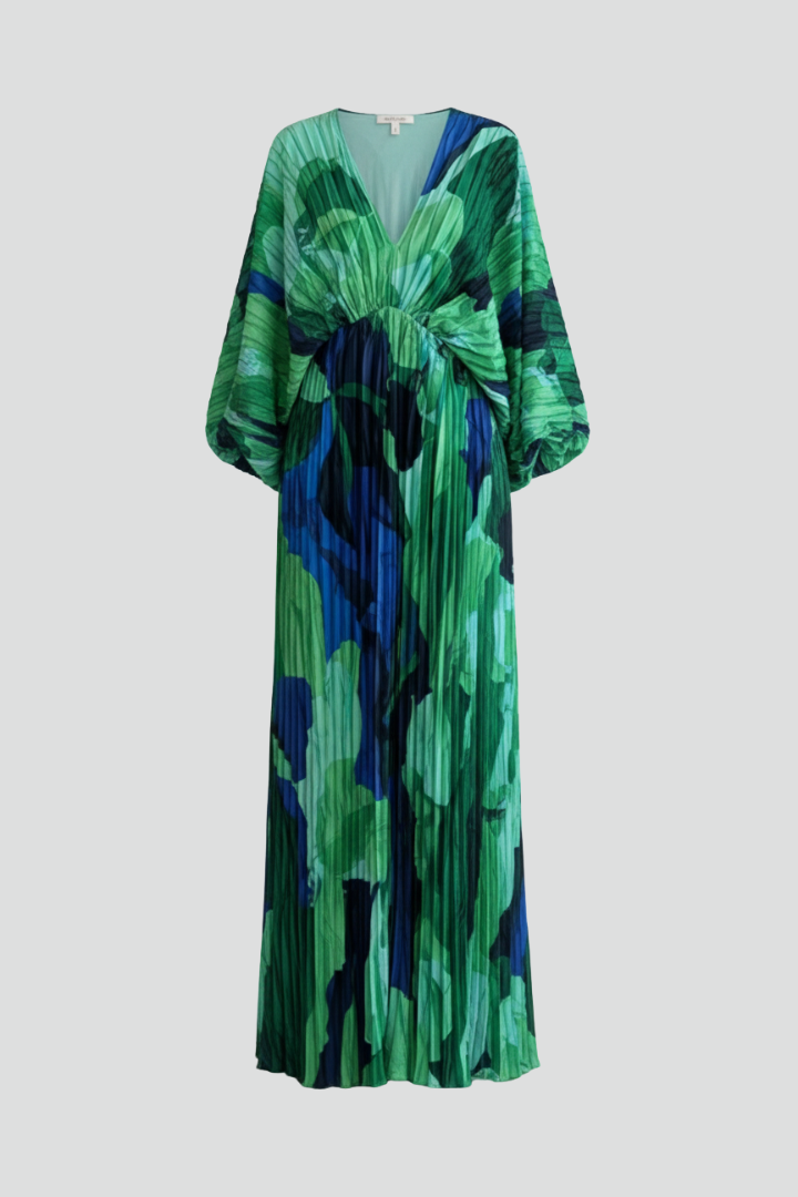 Women's Cocktail Dress | Maxi V-Neckline Pleated Loose Sleeve
