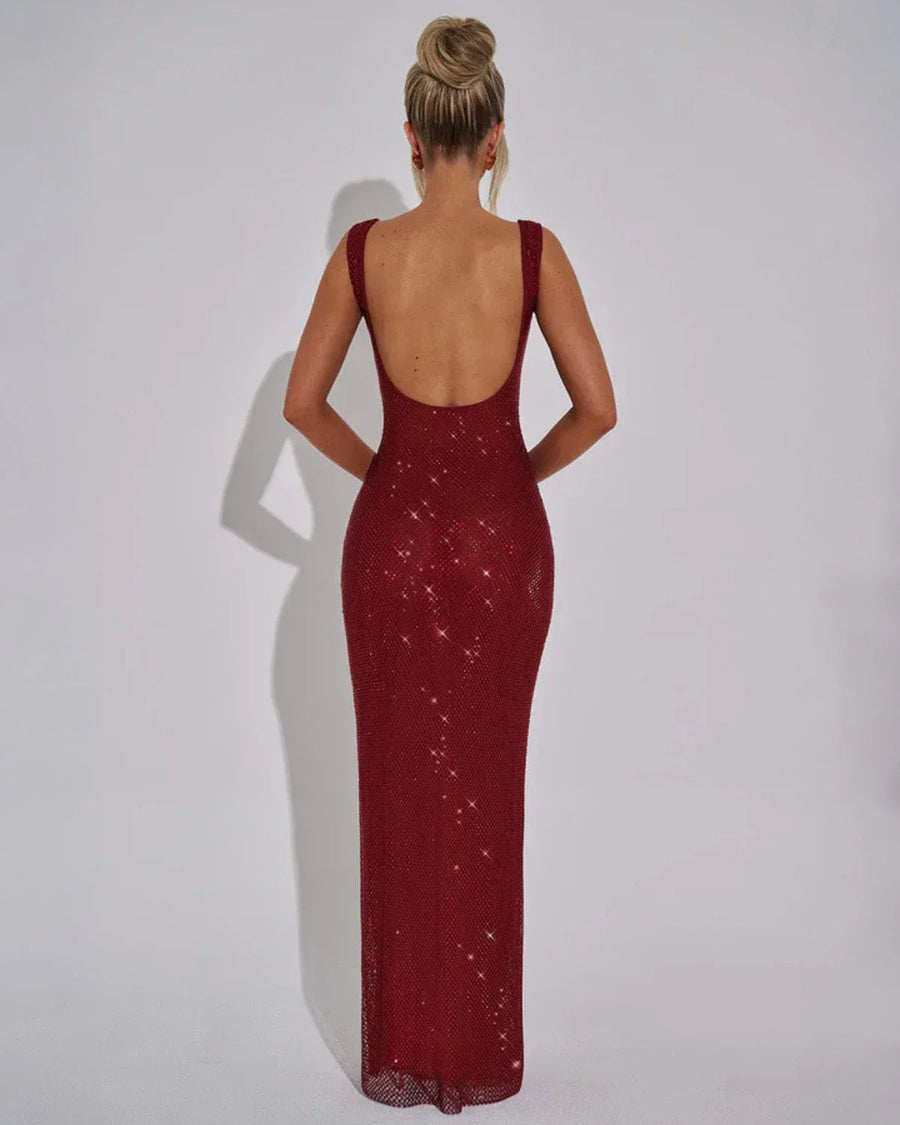 Women's Christmas Dress | Square Neckline Sleeveless Maxi Sequin