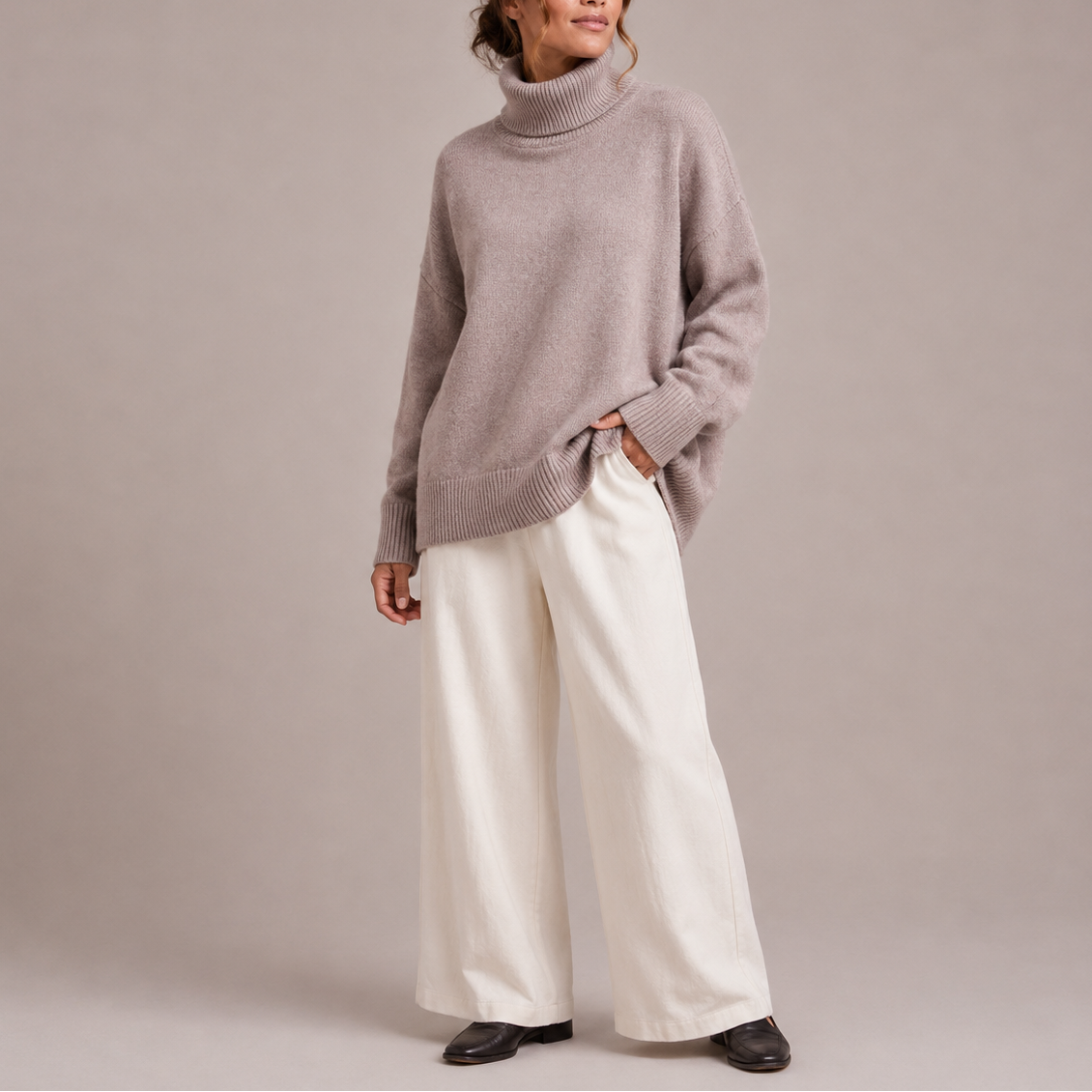Women's Turtleneck | Oversized Knit Dropped Shoulder Ribbed