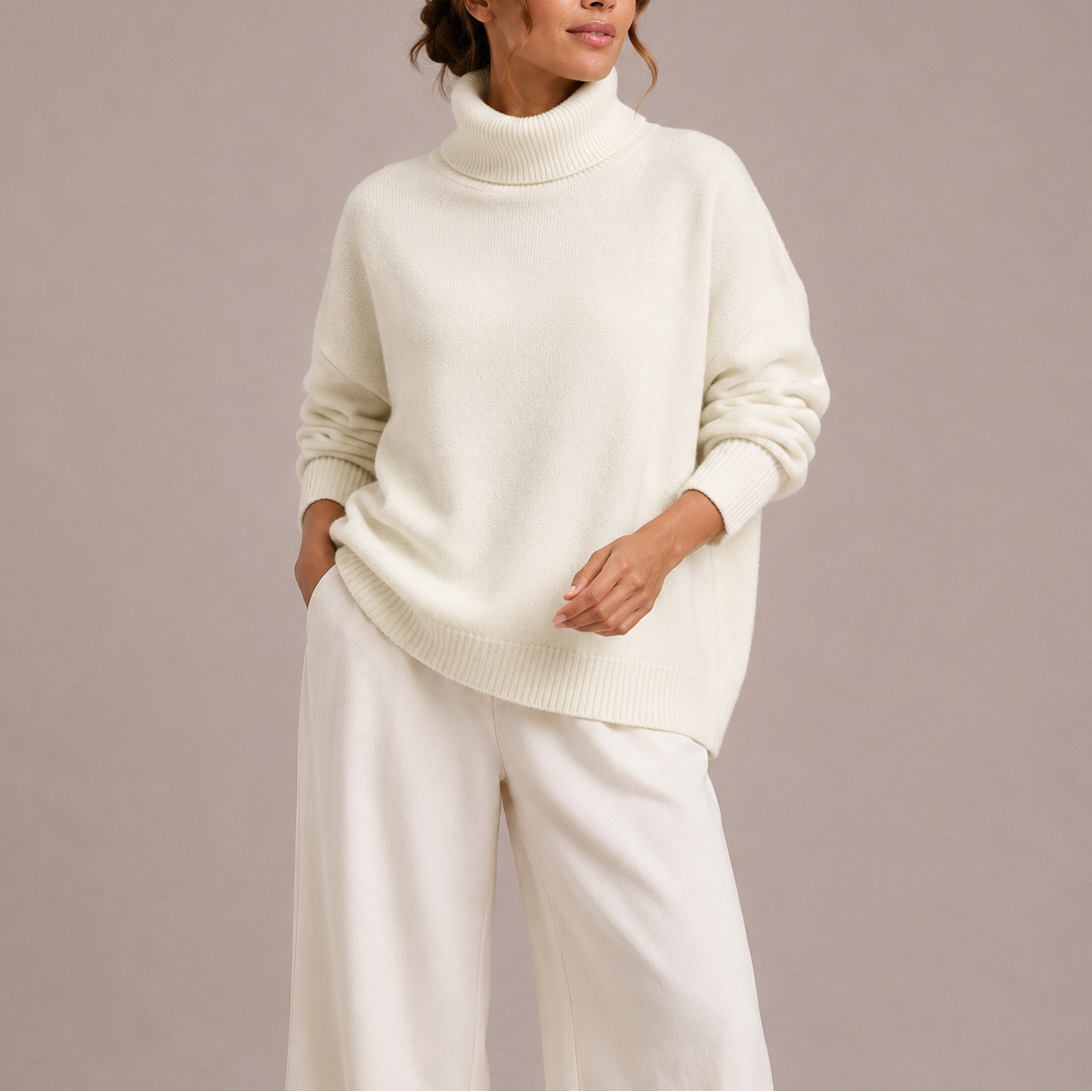 Women's Turtleneck | Oversized Knit Dropped Shoulder Ribbed