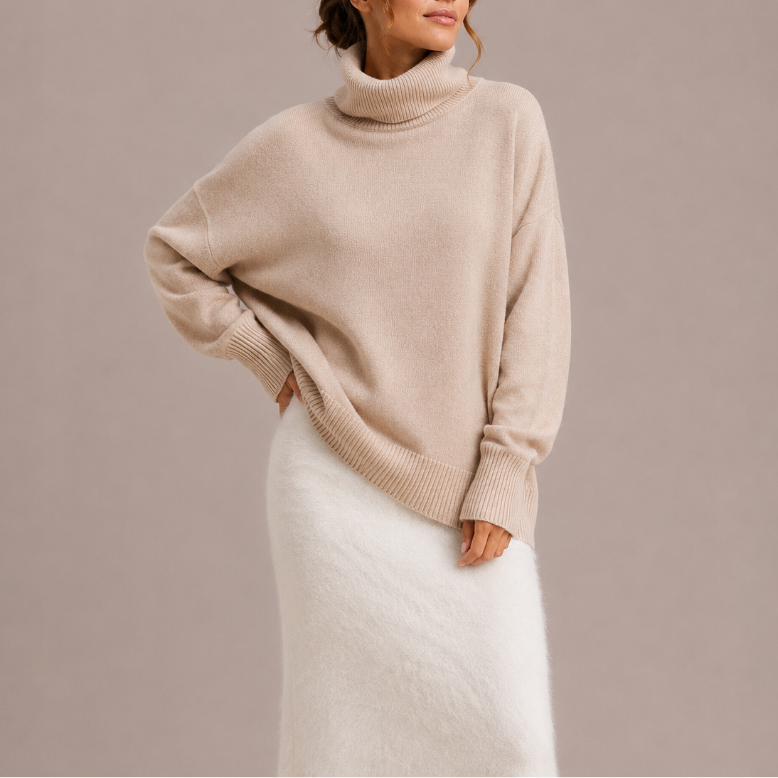 Women's Turtleneck | Oversized Knit Dropped Shoulder Ribbed