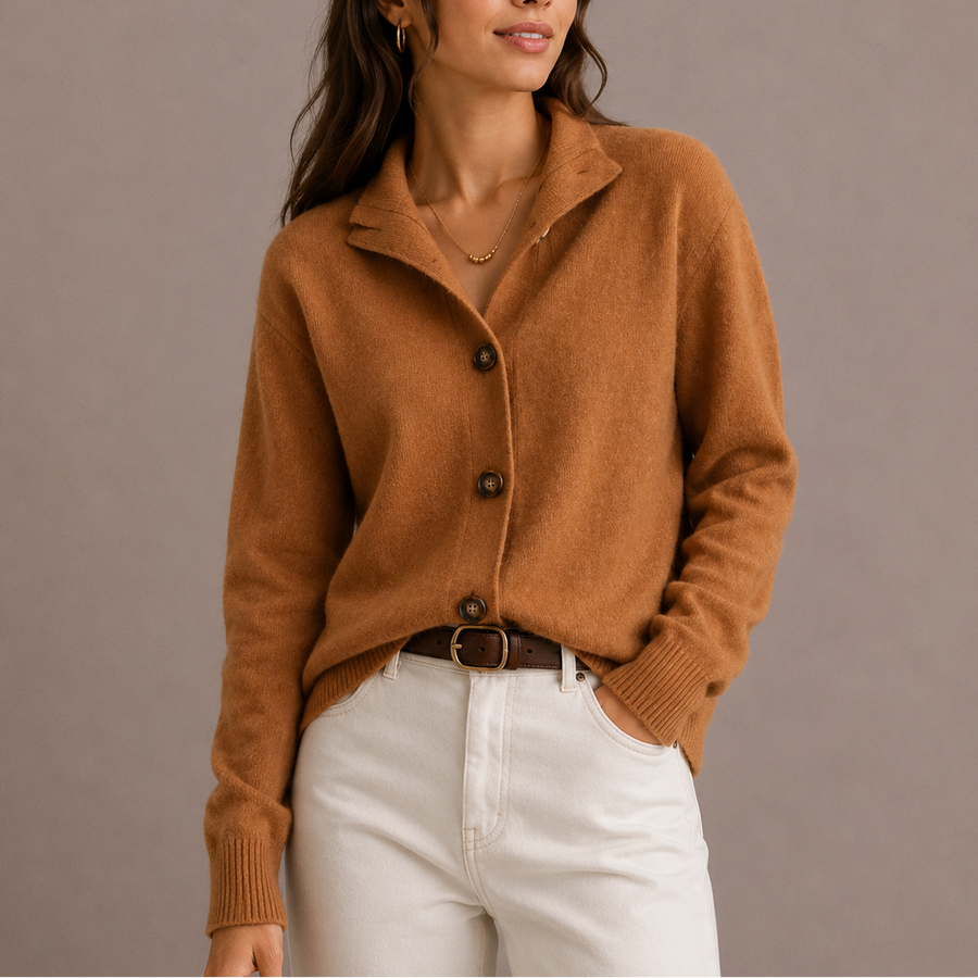 Women's Knit Sweater | Collared Button-Up Relaxed Fit