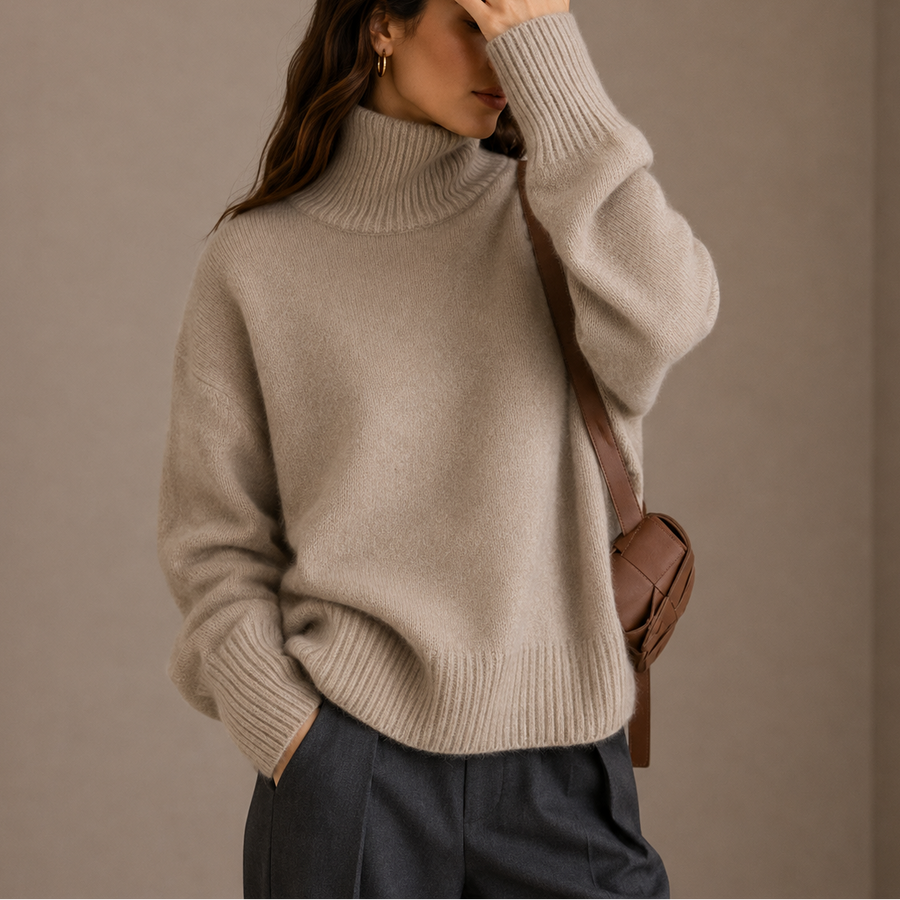 Women's Mock Neck Sweater | Turtleneck Oversized Knit Long Sleeves