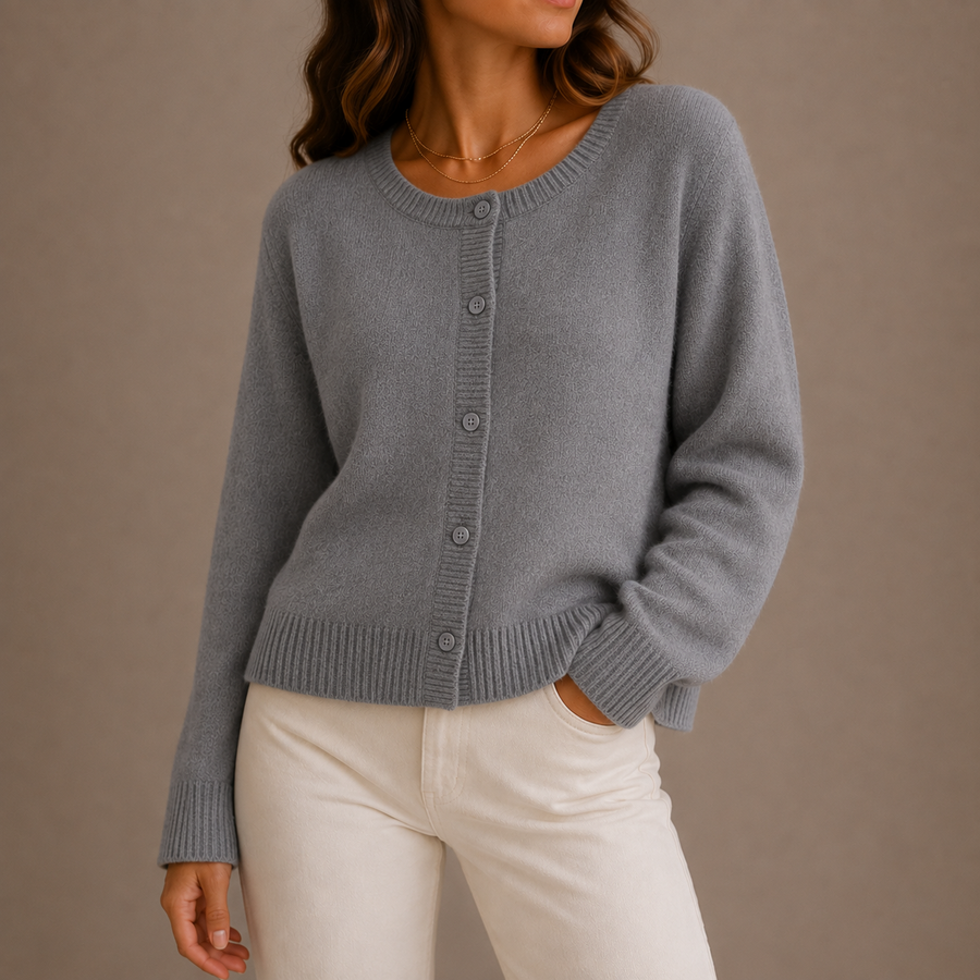 Women's Knit Sweater | Round Neck Button-Up Long Sleeve