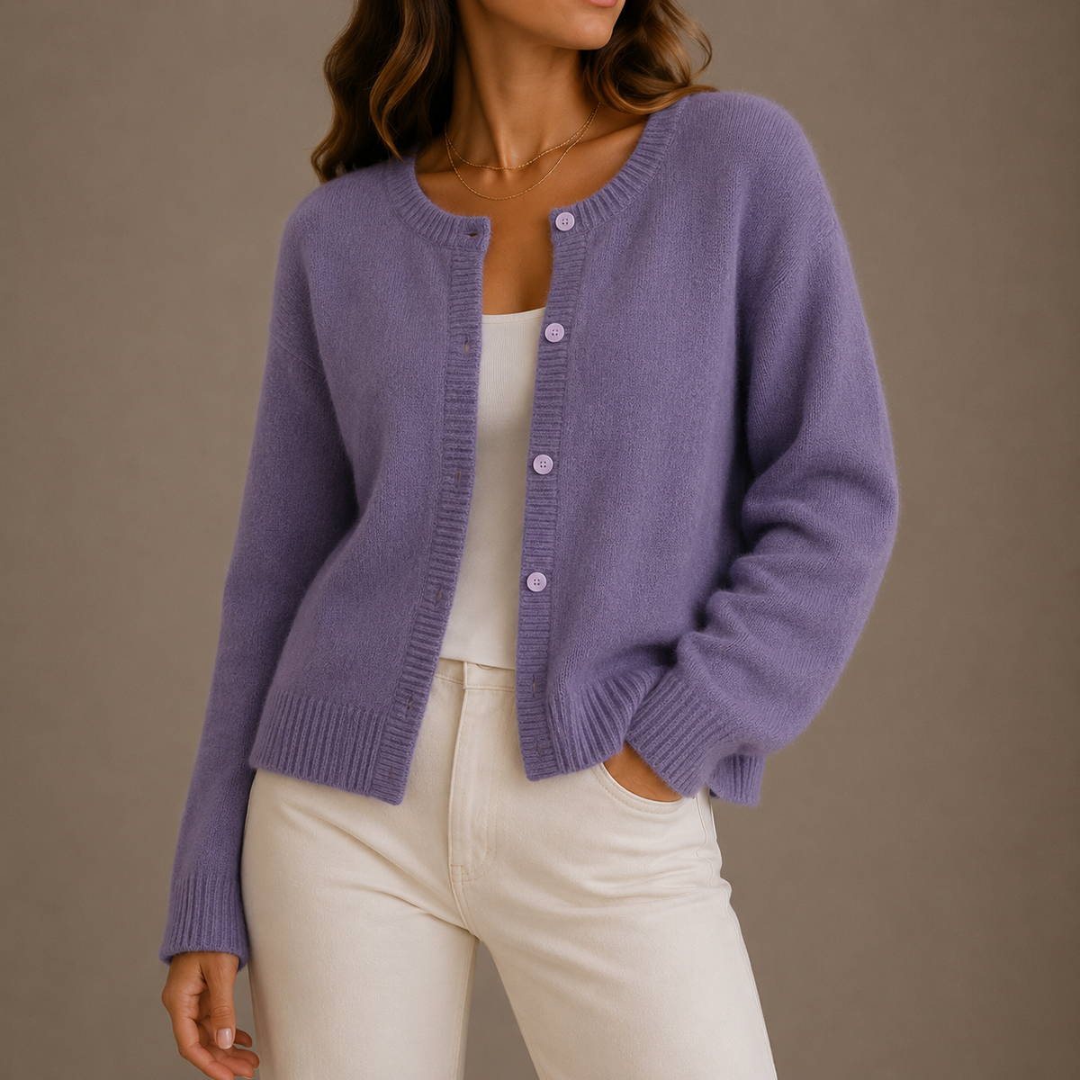 Women's Knit Sweater | Round Neck Button-Up Long Sleeve