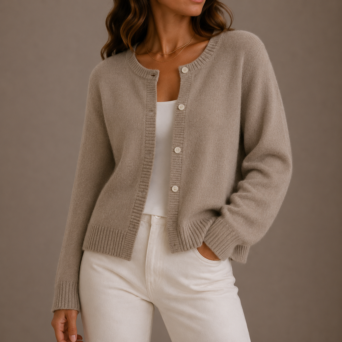 Women's Knit Sweater | Round Neck Button-Up Long Sleeve