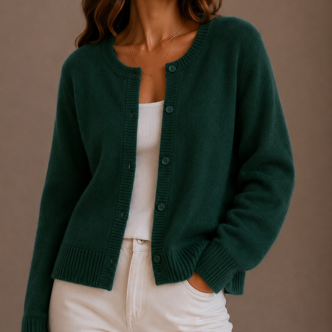 Women's Knit Sweater | Round Neck Button-Up Long Sleeve