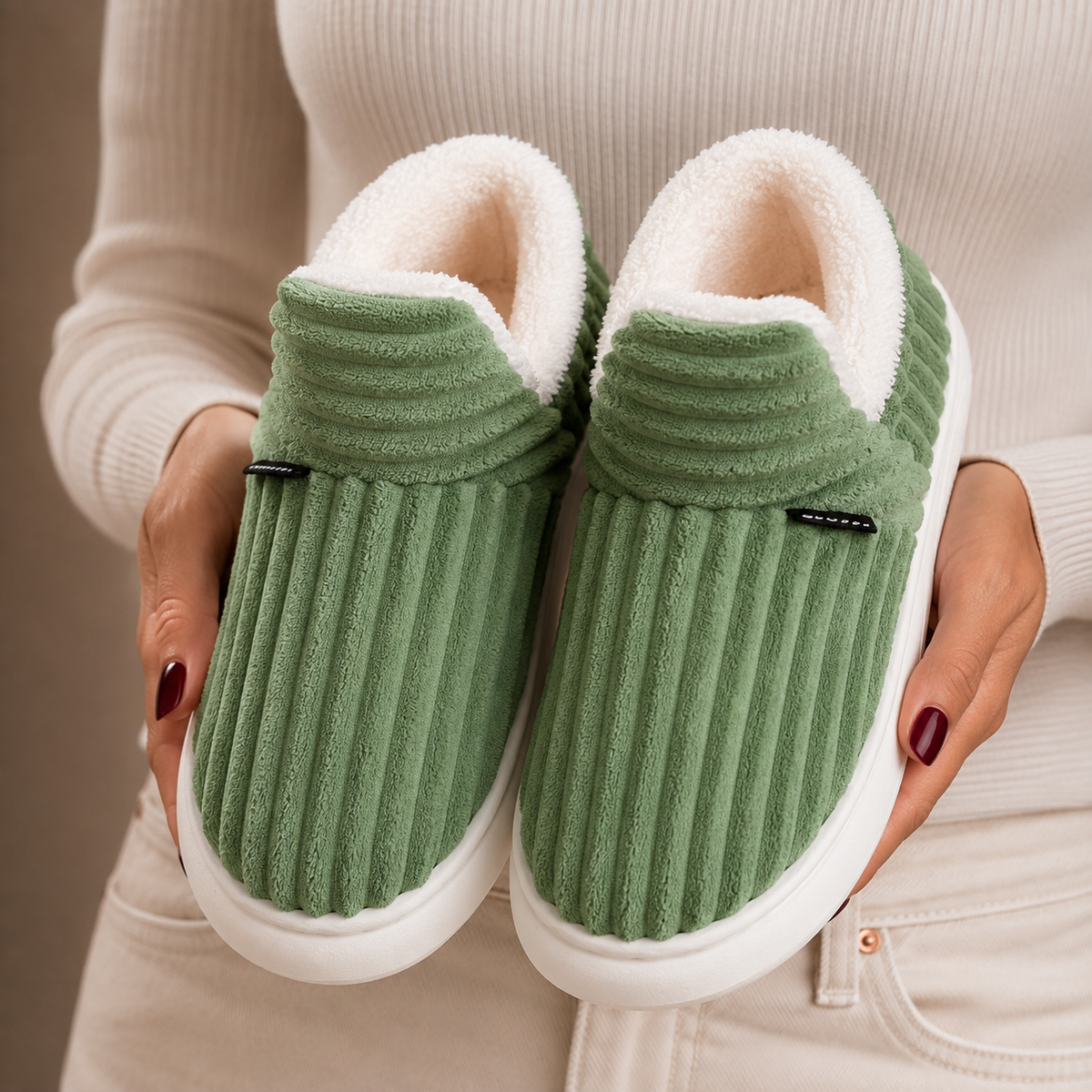 Women's Cozy Slippers | Ribbed Knit Fleece Lined Slip On