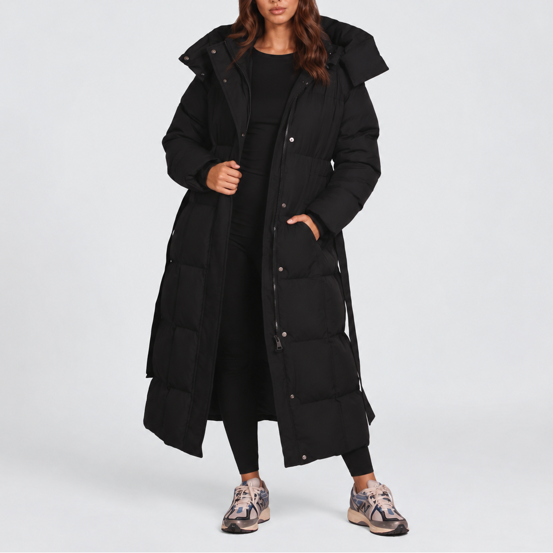 Women's Puffer Jacket | Maxi Hooded Belted Quilted