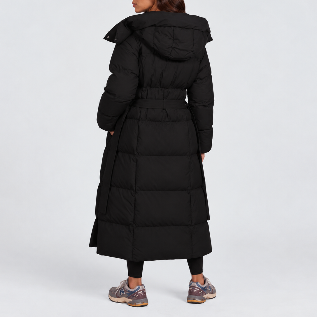 Women's Puffer Jacket | Maxi Hooded Belted Quilted