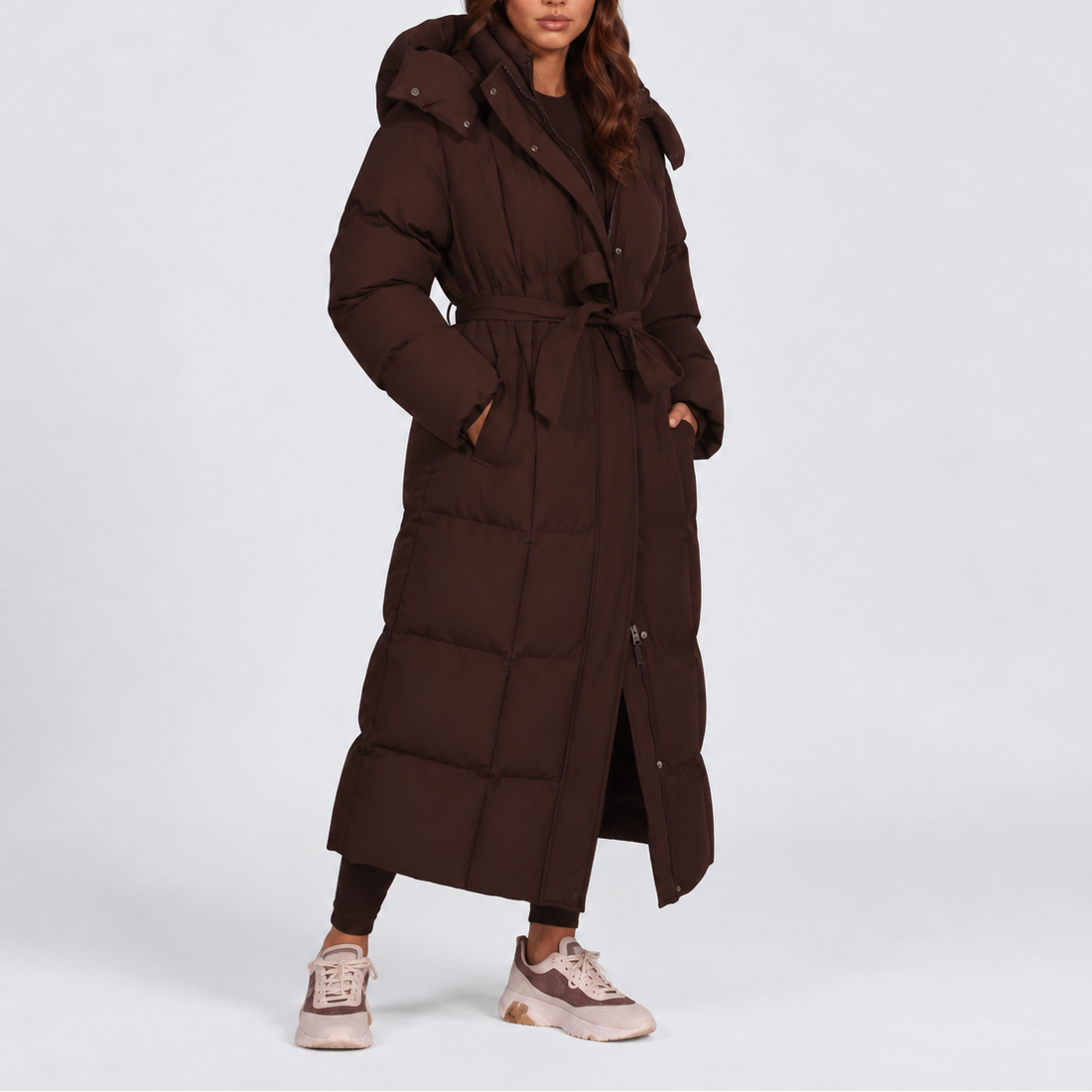 Women's Puffer Jacket | Maxi Hooded Belted Quilted