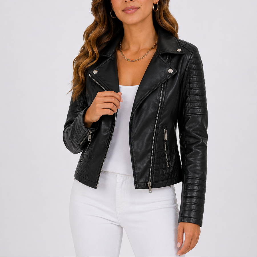 Women's Leather Jacket | Asymmetrical Zip Lapel Collar Tailored