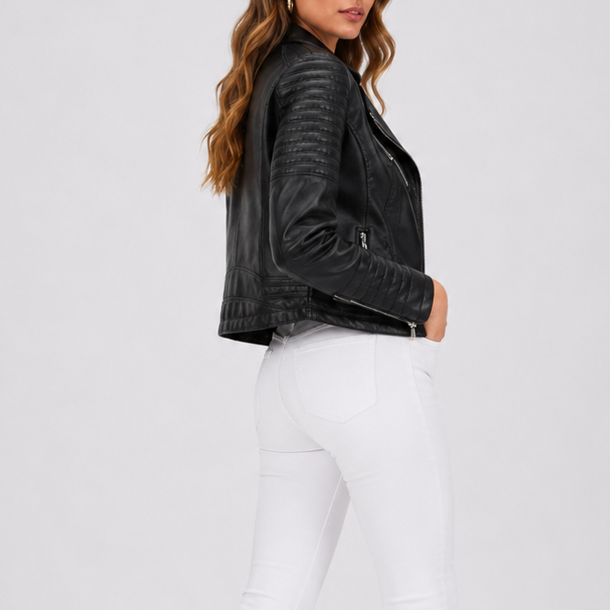 Women's Leather Jacket | Asymmetrical Zip Lapel Collar Tailored