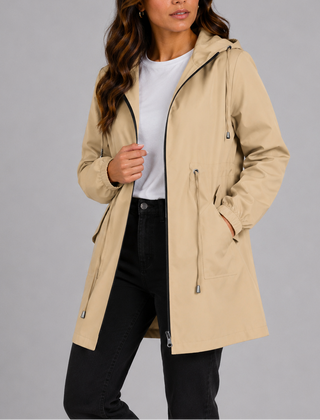 Women's Overcoat | Hooded Waterproof Zip Closure