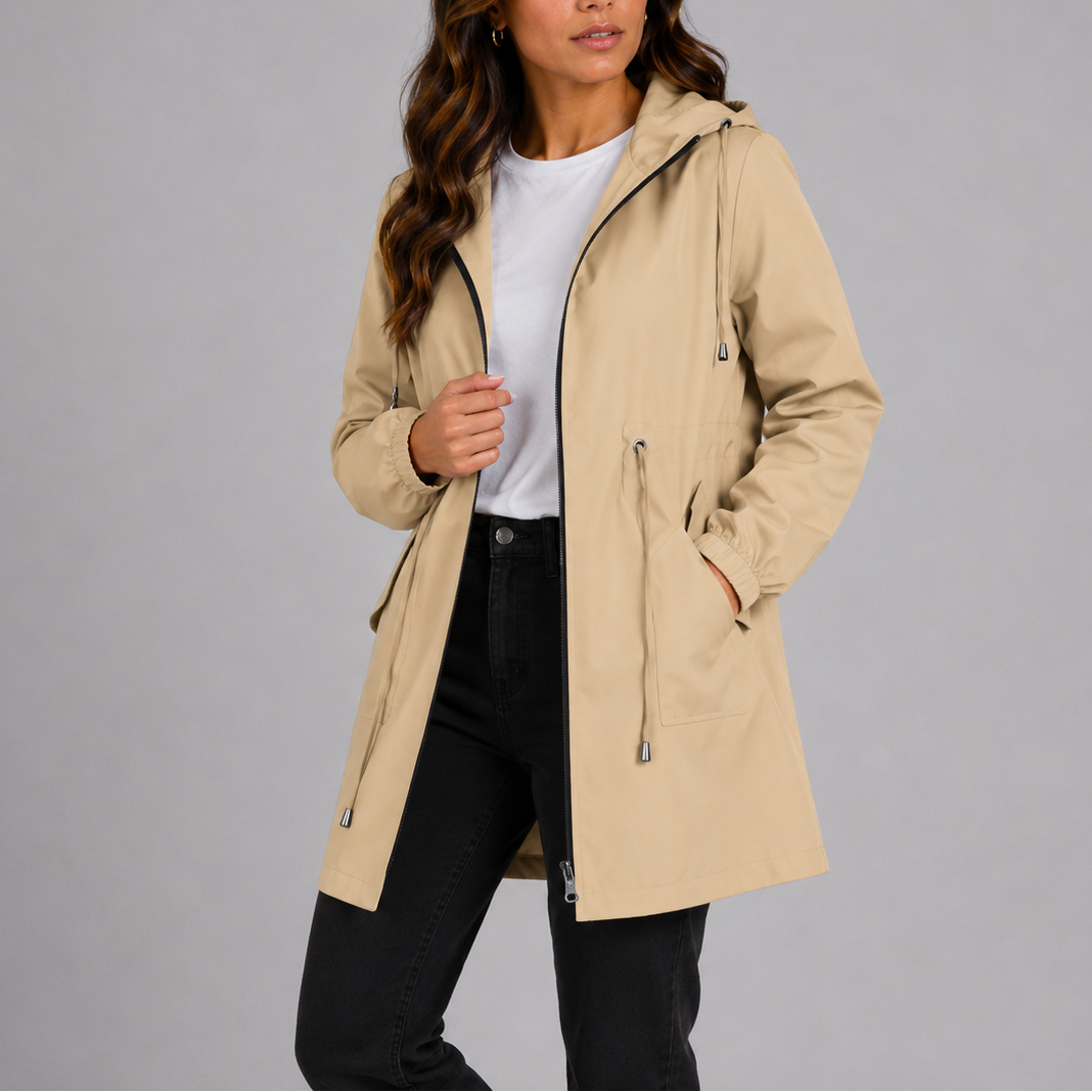 Women's Overcoat | Hooded Waterproof Zip Closure