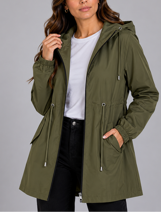 Women's Overcoat | Hooded Waterproof Zip Closure