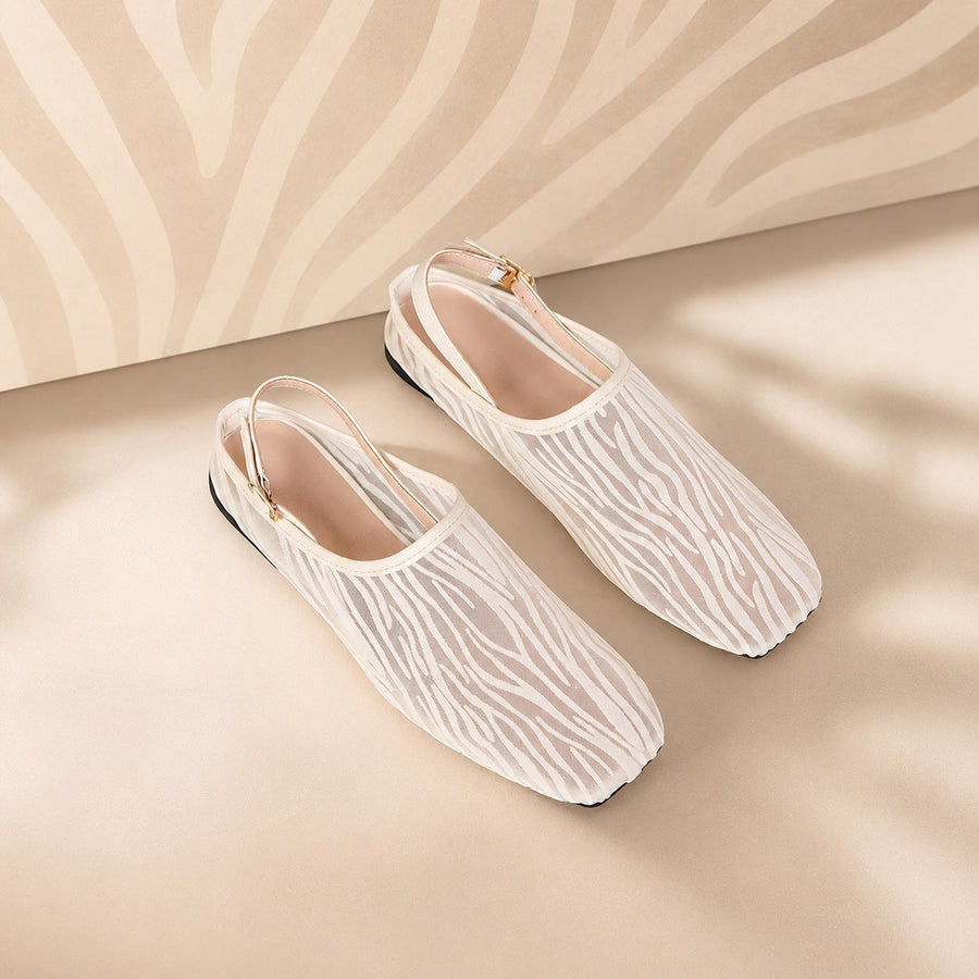 Women's Mesh Ballet Flats | Zebra Print Square Toe Slingback