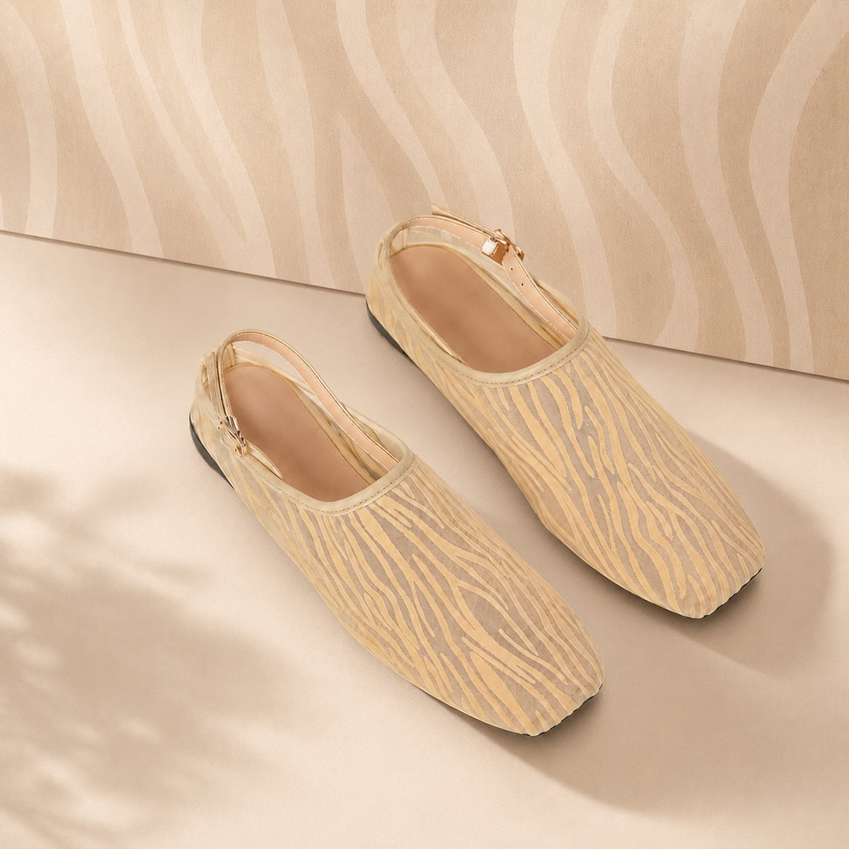 Women's Mesh Ballet Flats | Zebra Print Square Toe Slingback
