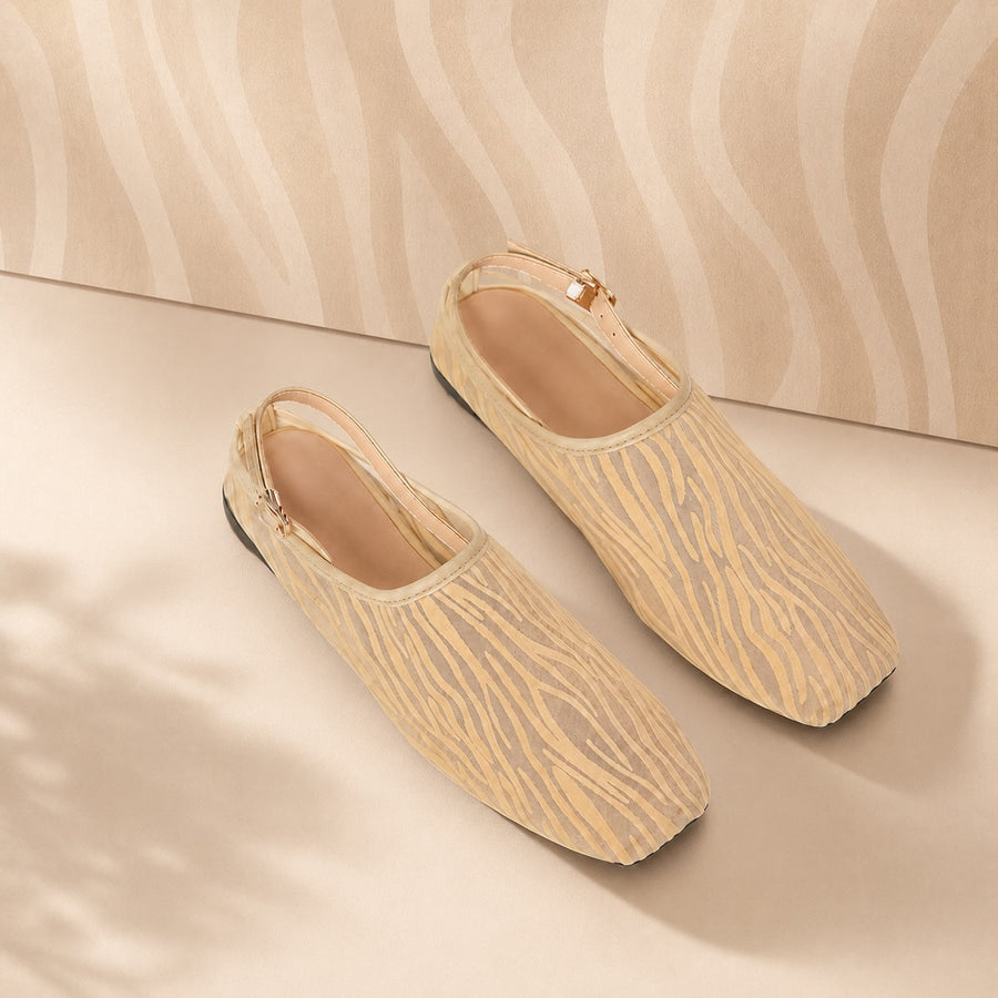 Women's Mesh Ballet Flats | Zebra Print Square Toe Slingback
