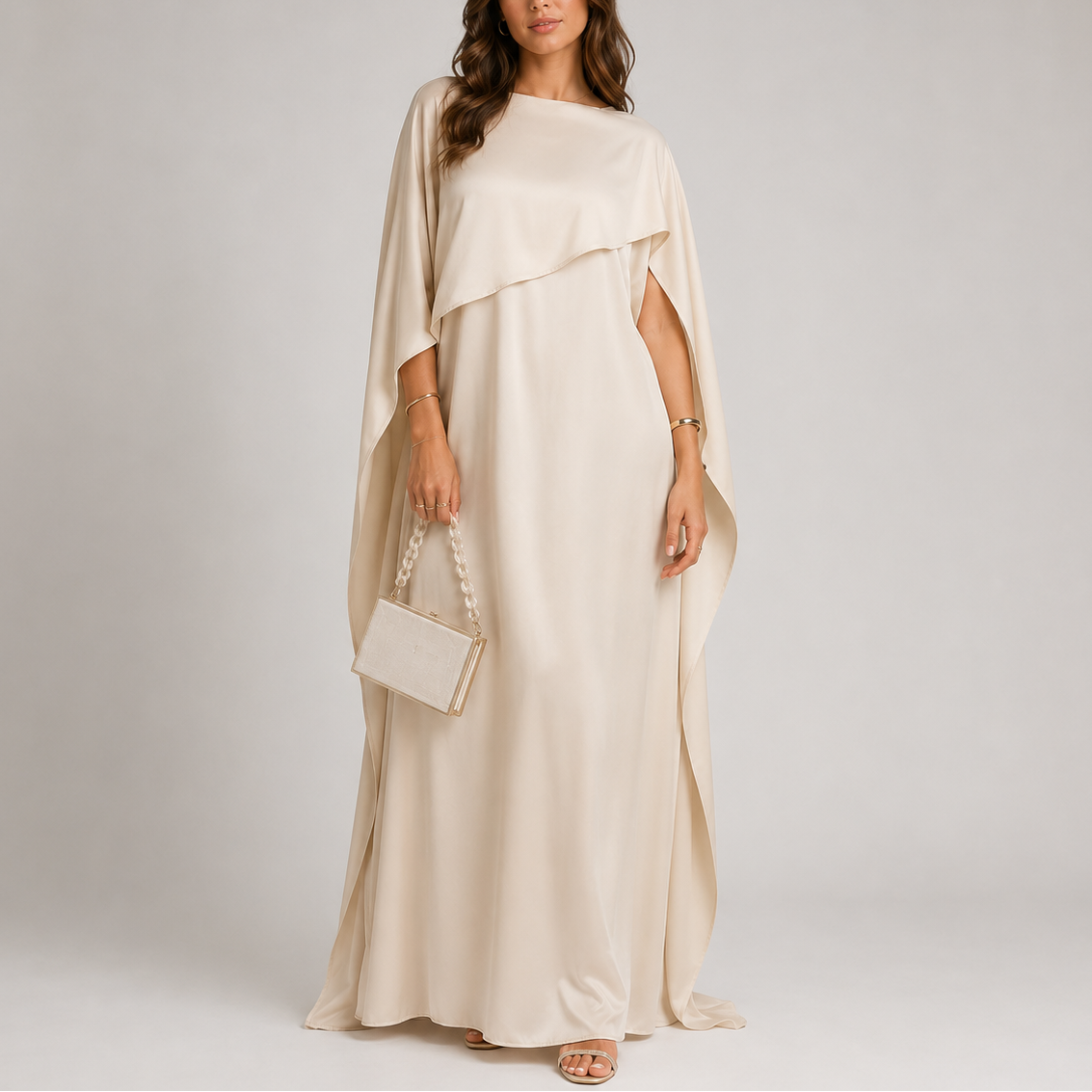 Women's Holiday Dress | Maxi Draped Cape Neckline Floor Length
