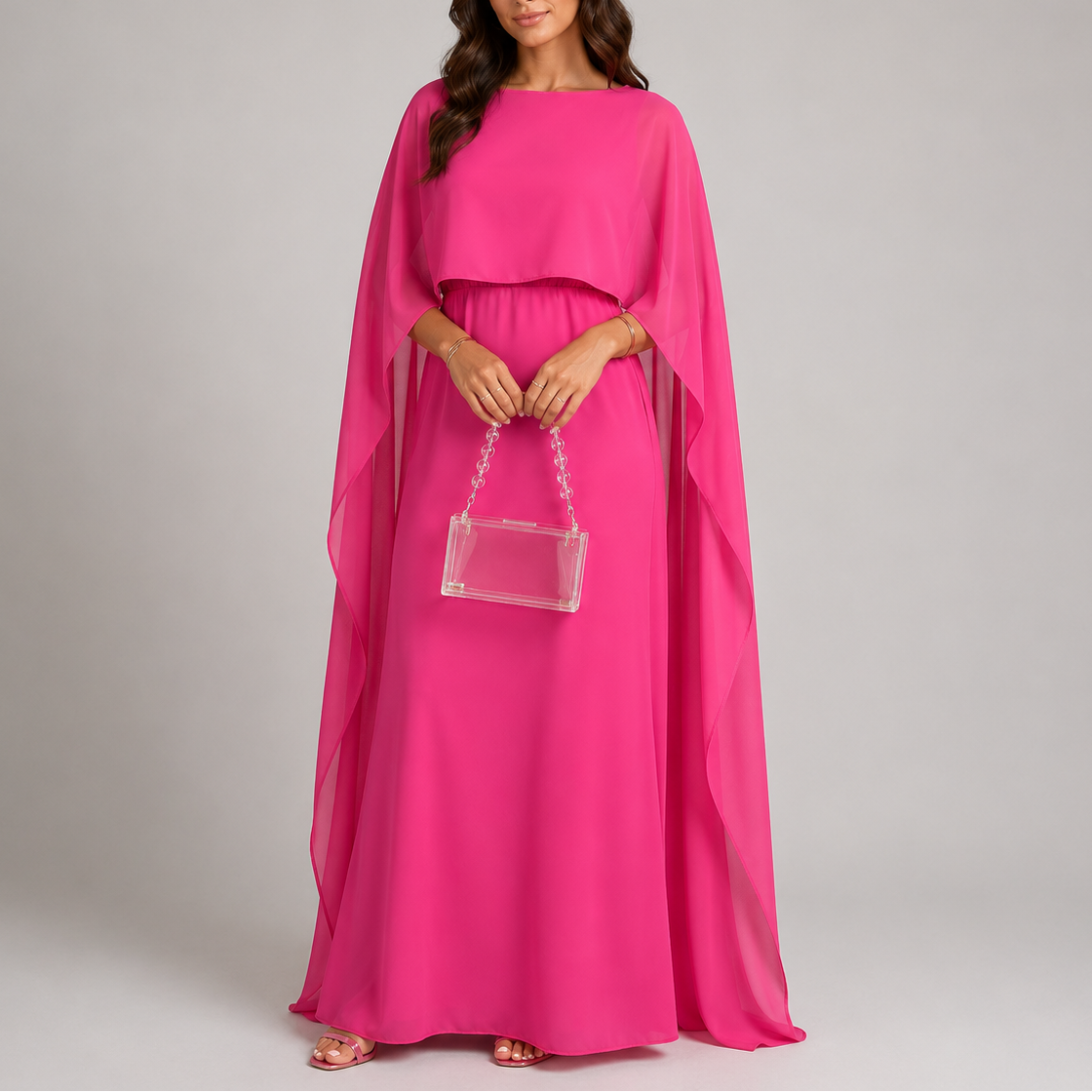 Women's Holiday Dress | Maxi Draped Cape Neckline Floor Length
