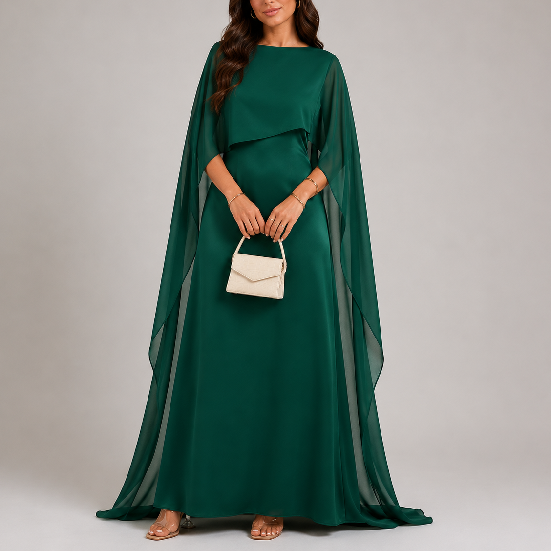 Women's Holiday Dress | Maxi Draped Cape Neckline Floor Length