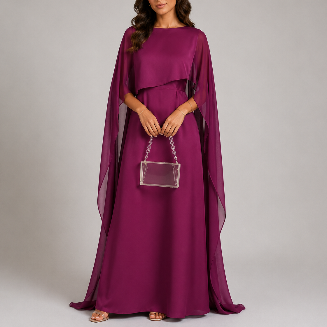 Women's Holiday Dress | Maxi Draped Cape Neckline Floor Length