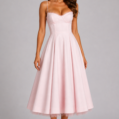 Women's Wedding Guest Dress | Midi Sweetheart Spaghetti Strap