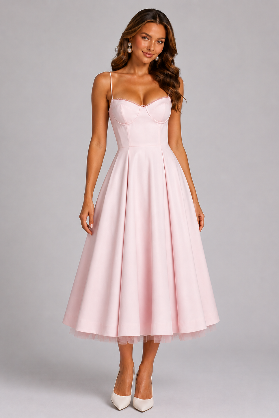 Women's Wedding Guest Dress | Midi Sweetheart Spaghetti Strap
