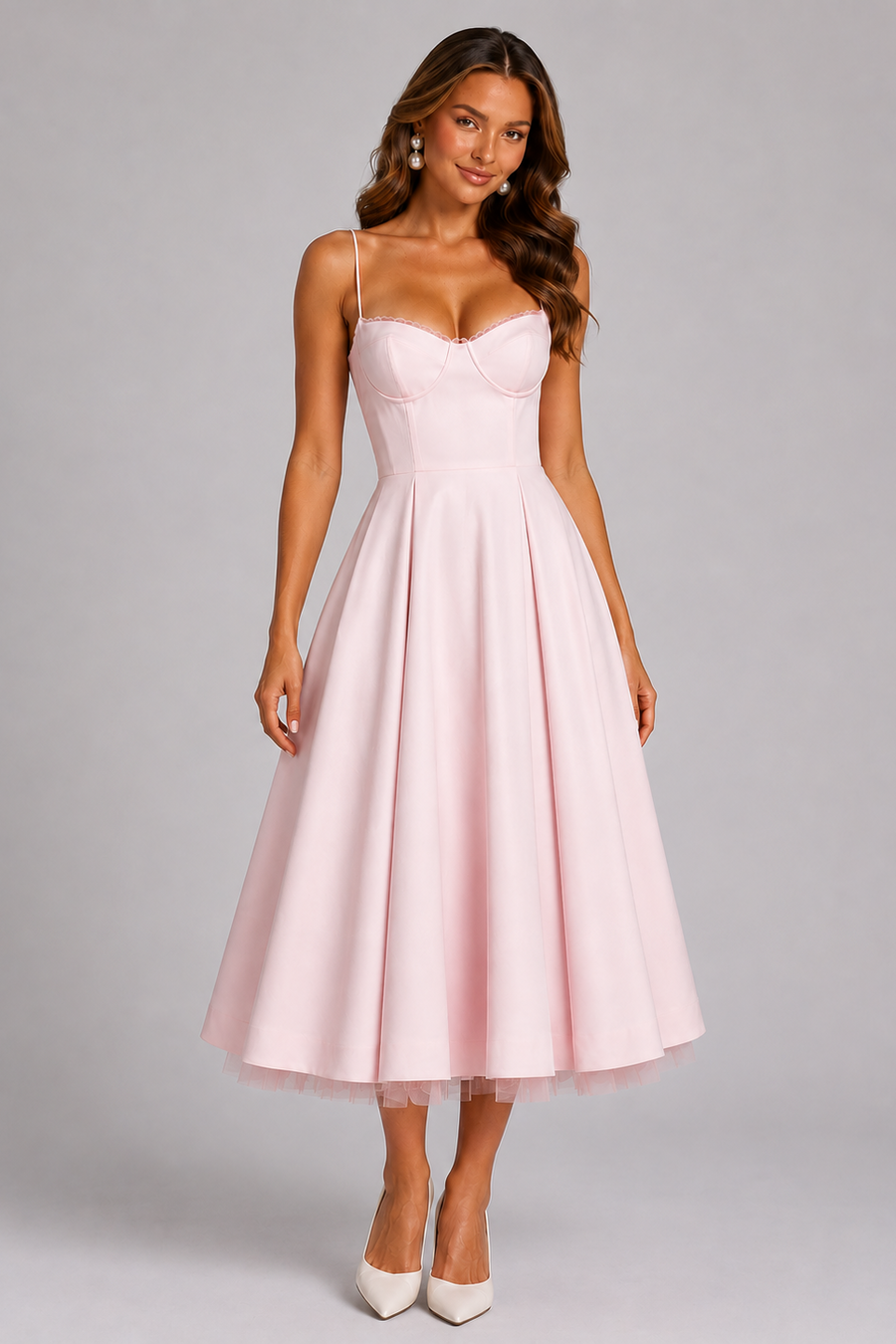 Women's Wedding Guest Dress | Midi Sweetheart Spaghetti Strap