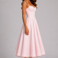 Women's Wedding Guest Dress | Midi Sweetheart Spaghetti Strap