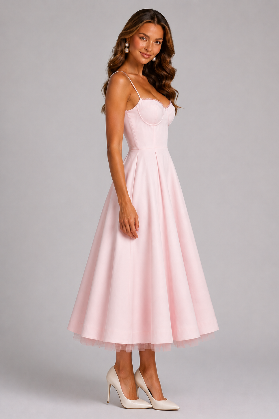 Women's Wedding Guest Dress | Midi Sweetheart Spaghetti Strap