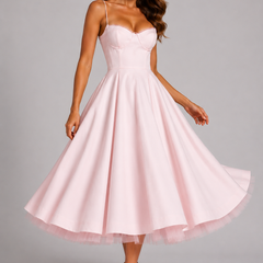 Women's Wedding Guest Dress | Midi Sweetheart Spaghetti Strap