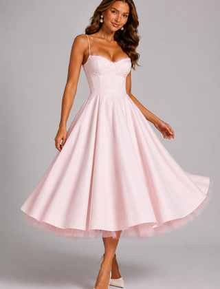 Women's Wedding Guest Dress | Midi Sweetheart Spaghetti Strap