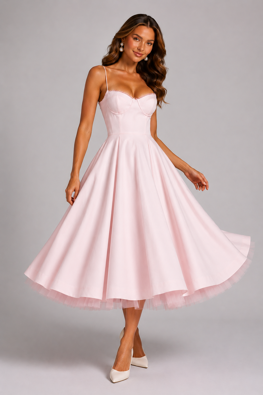 Women's Wedding Guest Dress | Midi Sweetheart Spaghetti Strap