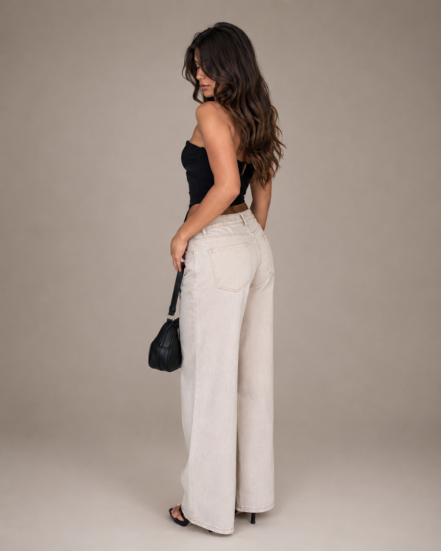 Women's Low Rise Jeans | Wide Leg Relaxed Denim Cotton