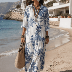 Women's Floral Maxi Dress | Button-Front Collar Maxi