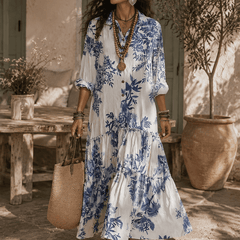 Women's Floral Maxi Dress | Button-Front Collar Maxi