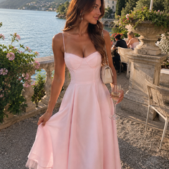 Women's Wedding Guest Dress | Midi Sweetheart Spaghetti Strap