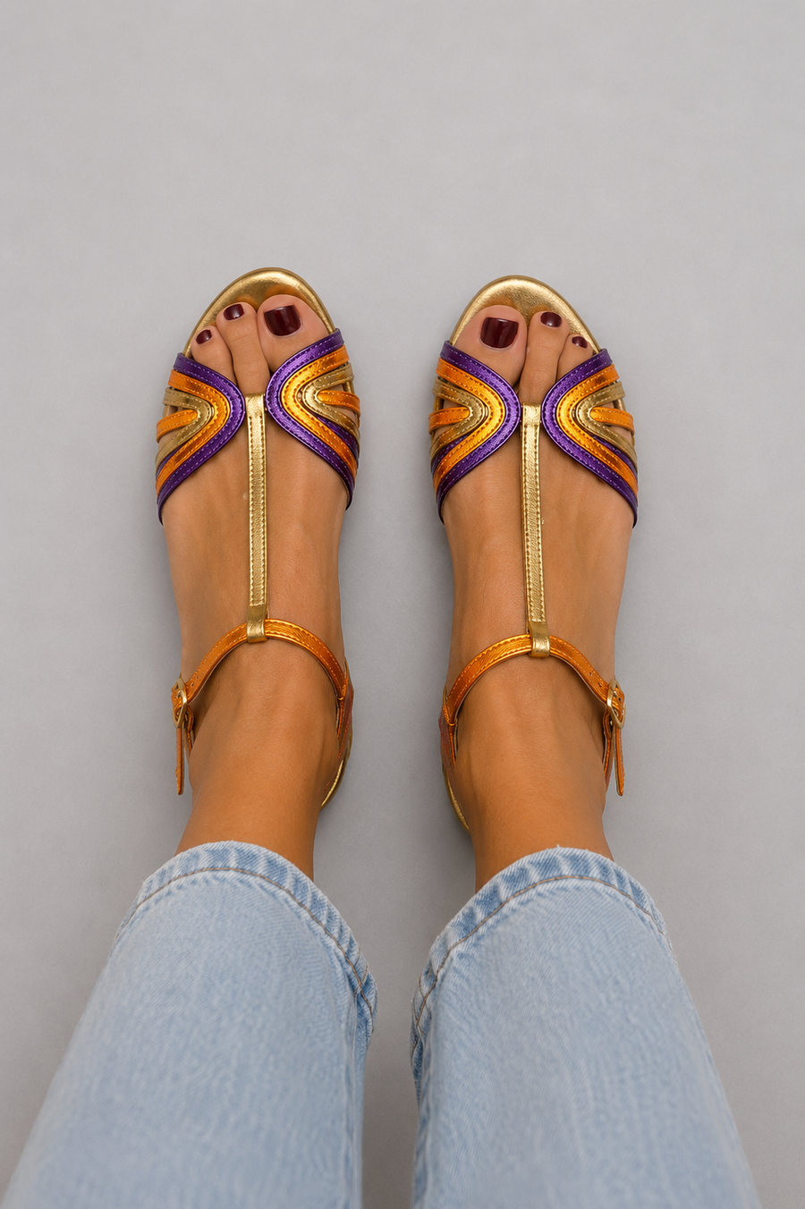 Sandals For Women | Open Toe T-Strap Ankle Buckle Flat