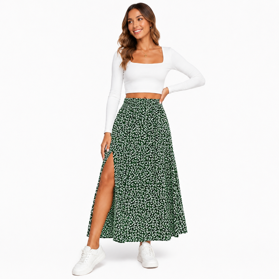 Women's Maxi Skirt | Midi Split Floral Print Relaxed Fit